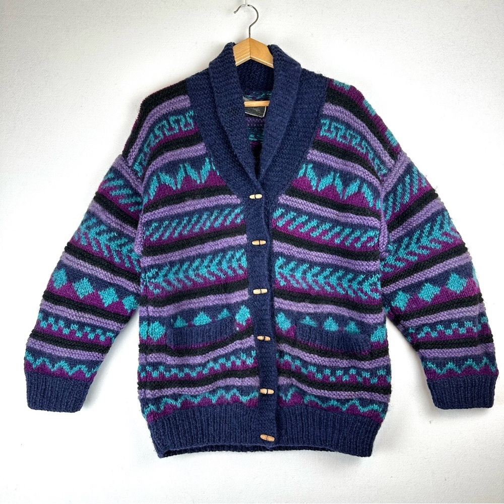 Lost Horizons Wool Button Down Cardigan Sweater Fair‎ Isle Handmade Nepal